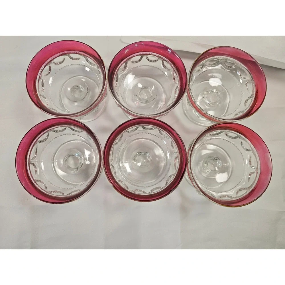 Vintage Ruby Flash Thumbprint Glass‎ Dessert Bowls Set of 6 Footed Coupes